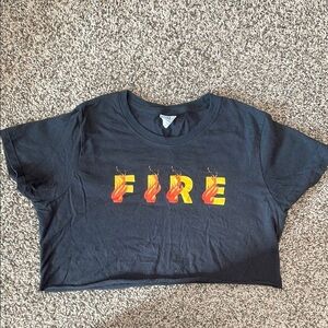 Port & Company Black Crop Top with Fire Graphic